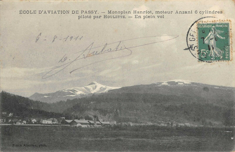 Carte postale ancienne Ecole D'Aviation De Passy Monoplan Hanriot Anzani Pilote Par Houlette à Passy