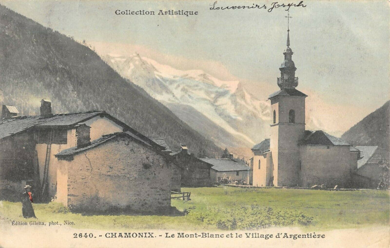 Carte postale ancienne Chamonix Le Mont Blanc Et Village D'Argentieres