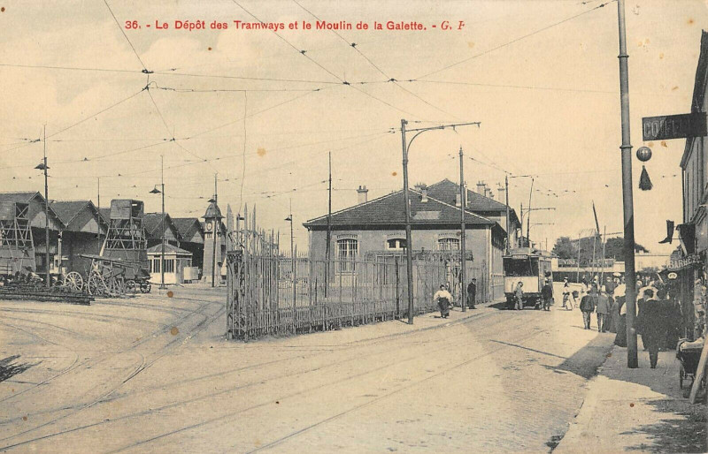 Carte postale ancienne Bagnolet  Le Depot Des Tramways Et Le Moulin De La Galette à Bagnolet