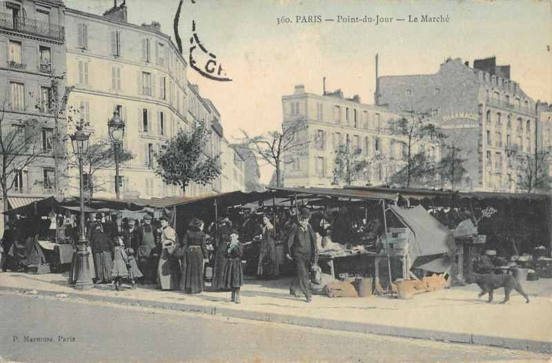 Carte postale ancienne Point-du-Jour - Le Marché à Paris 16e