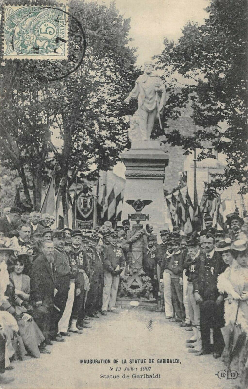 Carte postale ancienne Inauguration de la Statue de Garibaldi, le 13 Juillet 1907 à Paris 15e