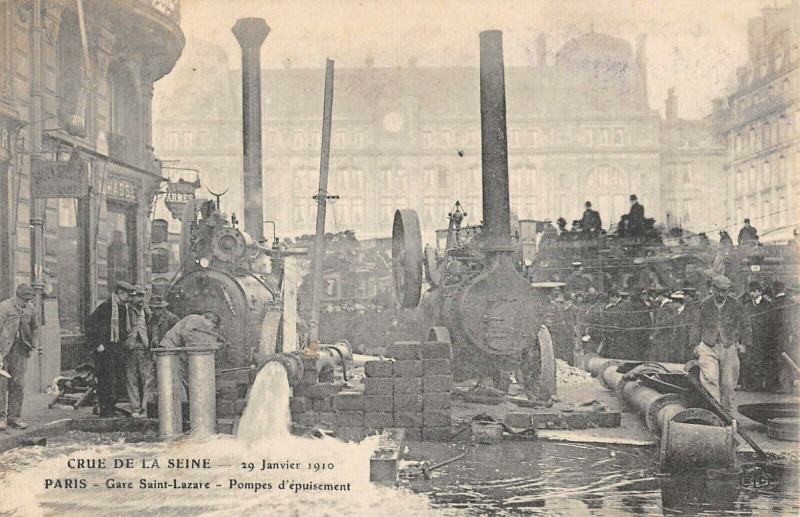 Carte postale ancienne Paris IXe Gare Saint Lazare Pompes D'Epuisement à Paris 9e