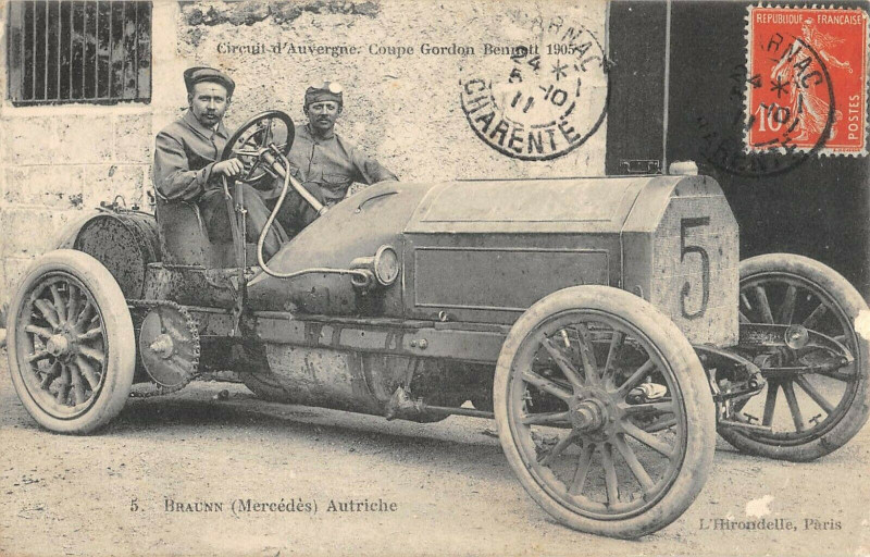 Carte postale ancienne Circuit Auvergne Gordon Bennett 1905 Braunn Mercedes Autriche Voiture