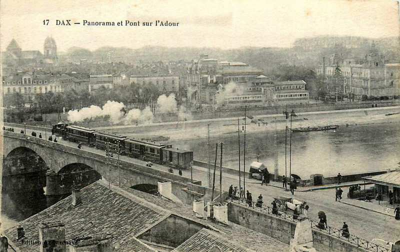 Carte postale ancienne Dax (Landes) - Pont et train 2