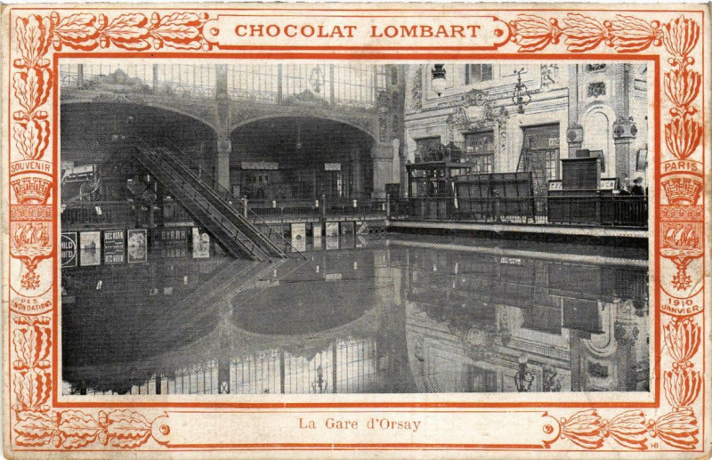 Carte postale ancienne Paris La Gare d'Orsay Inondations 1910 à Paris