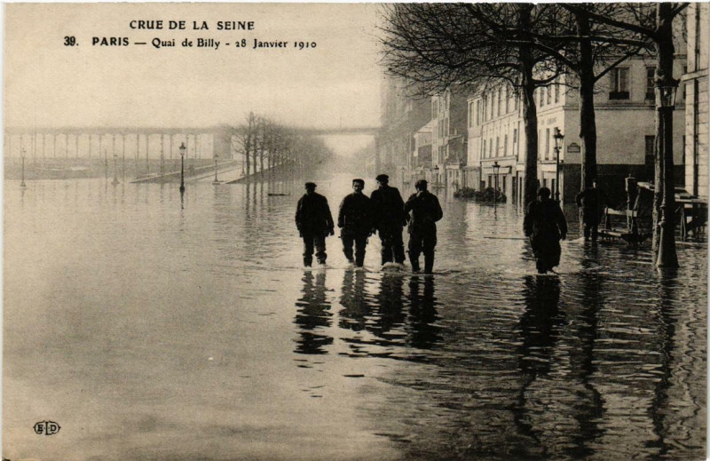 Carte postale ancienne Crue de la Seine - Quai de Billy - 28 Janvier 1910 à Paris 16e