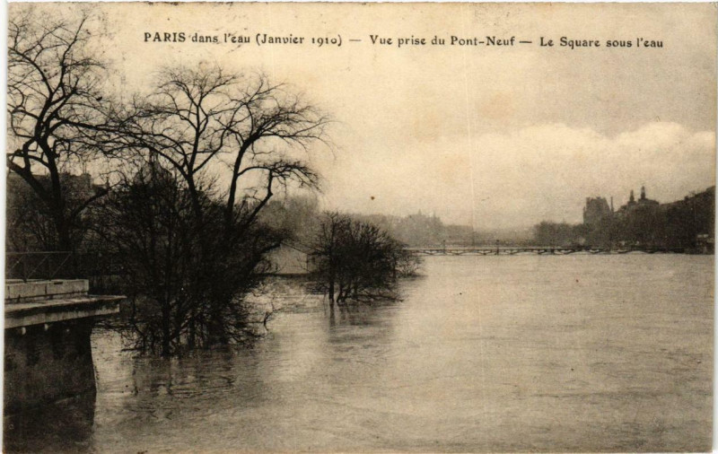 Carte postale ancienne Paris vue prise du Pont Neuf Inondations 1910 à Paris