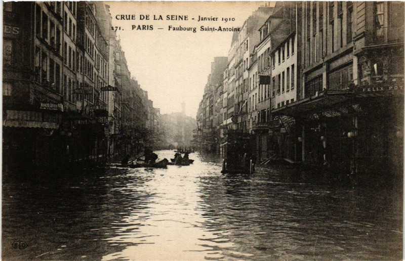 Carte postale ancienne Paris Faubourg Saint-Antoine Inondations 1910 à Paris