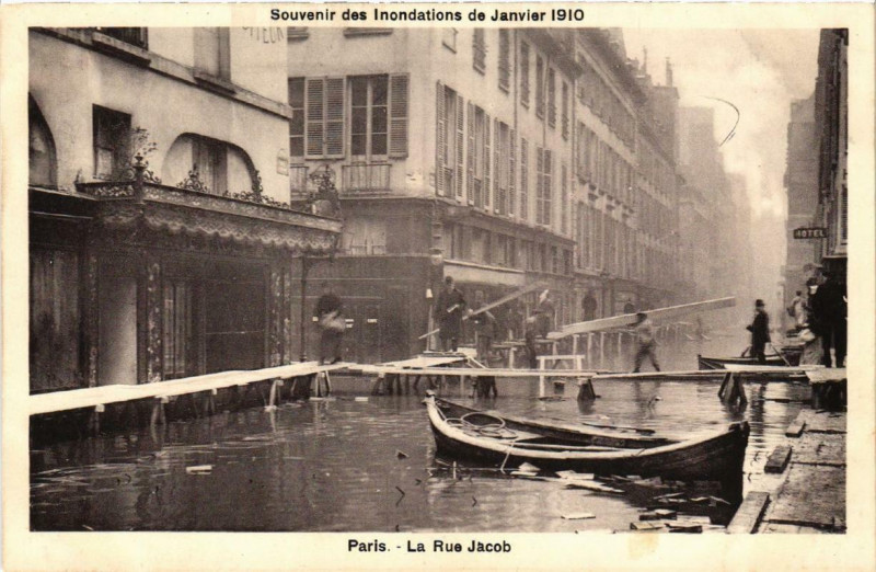 Carte postale ancienne Paris La Rue Jacob Inondations 1910 à Paris