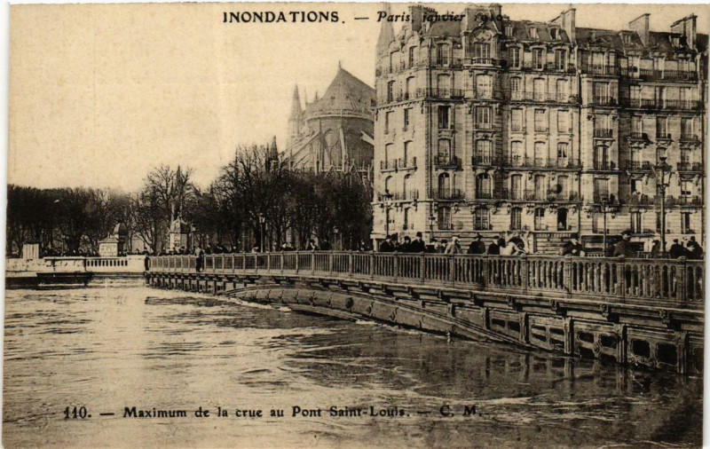 Carte postale ancienne Paris Pont Saint-Louis Inondations 1910 à Paris