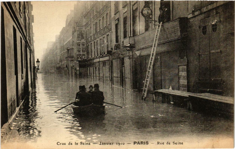 Carte postale ancienne Paris Rue de Seine Inondations 1910 à Paris