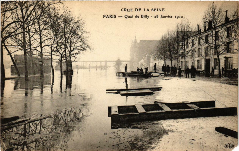 Carte postale ancienne Crue de la Seine - Quai de Billy - 28 Janvier 1910 à Paris 16e
