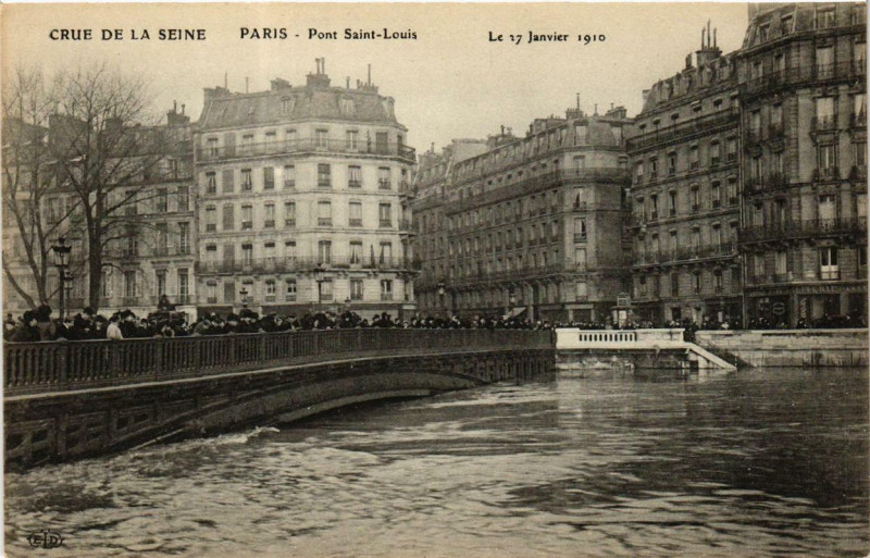 Carte postale ancienne Paris Pont St-Louis Inondations 1910 à Paris