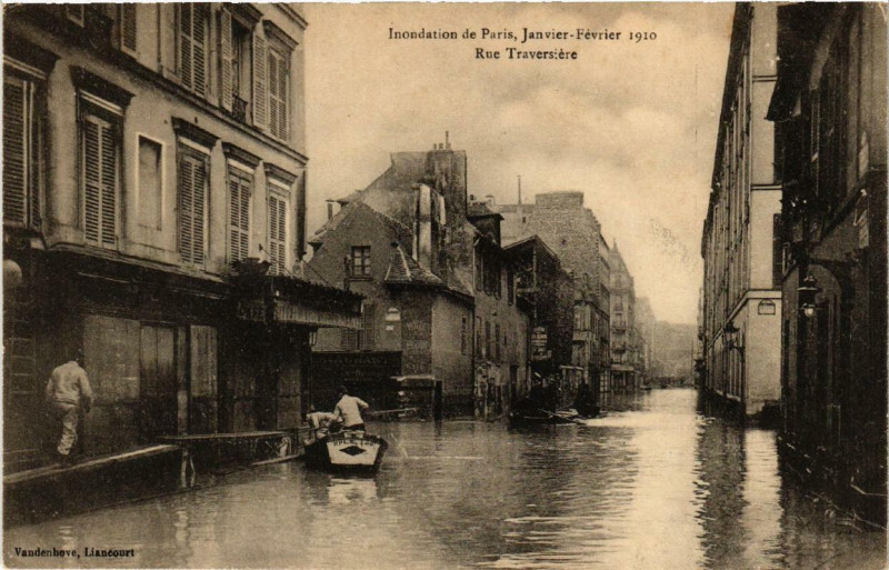 Carte postale ancienne Paris Rue Traversiere Inondations 1910 à Paris
