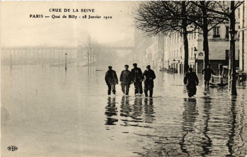 Carte postale ancienne Crue de la Seine - Quai de Billy - 28 Janvier 1910 à Paris 16e