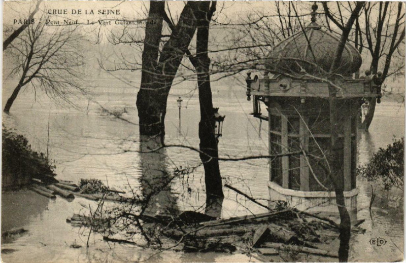 Carte postale ancienne Paris Pont Neuf Le Vert Galant Inondations 1910 à Paris