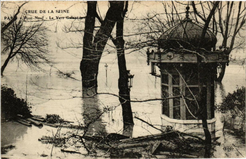 Carte postale ancienne Paris Pont-Neuf Le Vert-Galant Inondations 1910 à Paris