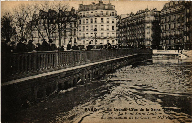 Carte postale ancienne Paris Le Pont Saint-Louis Inondations 1910 à Paris