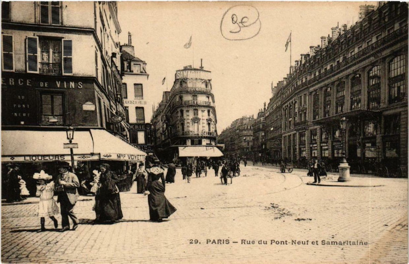 Carte postale ancienne Paris 1e Rue du Pont-Neuf et Samaritaine à Paris 1er