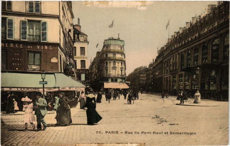 Carte postale ancienne Paris 1e Rue du Pont-Neuf et Samaritaine à Paris 1er