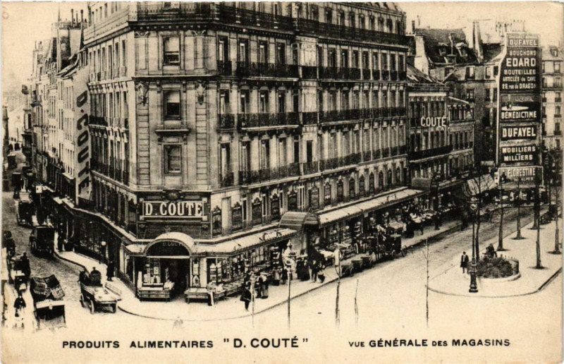 Carte postale ancienne Paris Produits Alimentaires Dcoute Vue générale des magasins à Paris