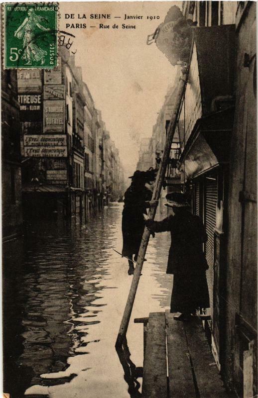 Carte postale ancienne Paris Rue de Seine Inondations 1910 à Paris