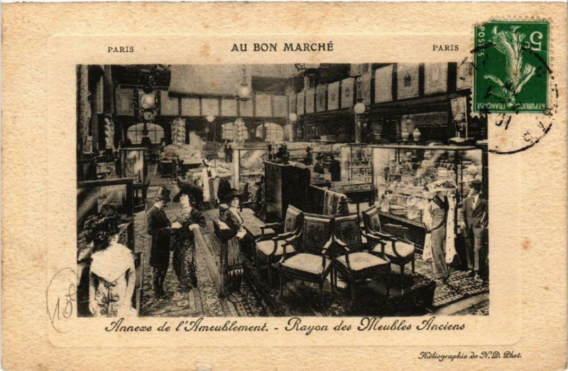 Carte postale ancienne Paris 7e Au Bon Marché Annexe de l'Ameublement Rayon à Paris 7e