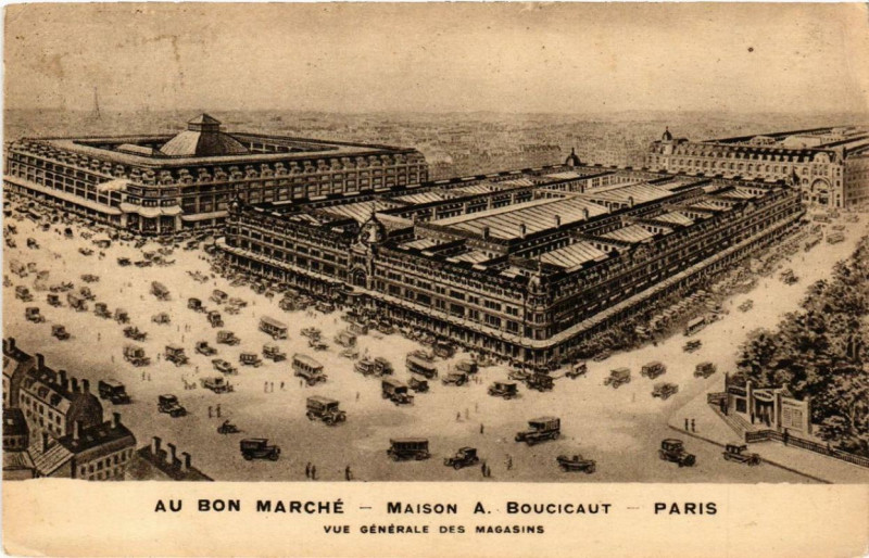 Carte postale ancienne Paris 7e Au Bon Marché Vue générale des magasins à Paris 7e