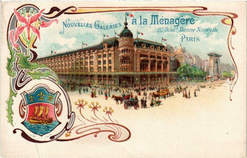 Carte postale ancienne Paris 10e Nouvelles Galeries a la Ménagere 20 Bd Bonne Nouvelle à Paris 10e