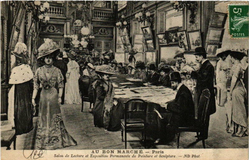 Carte postale ancienne Paris 7e Au Bon Marché Salon de Lecture à Paris 7e