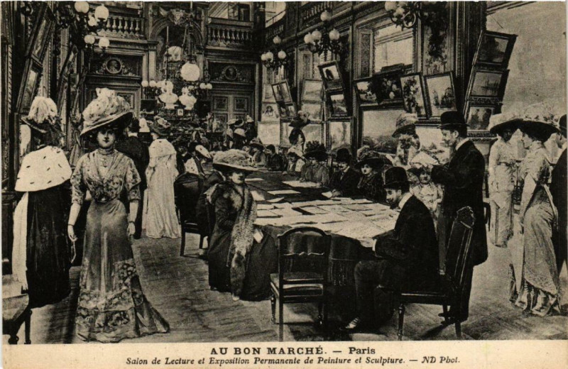 Carte postale ancienne Paris 7e Au Bon Marché Salon de Lecture à Paris 7e