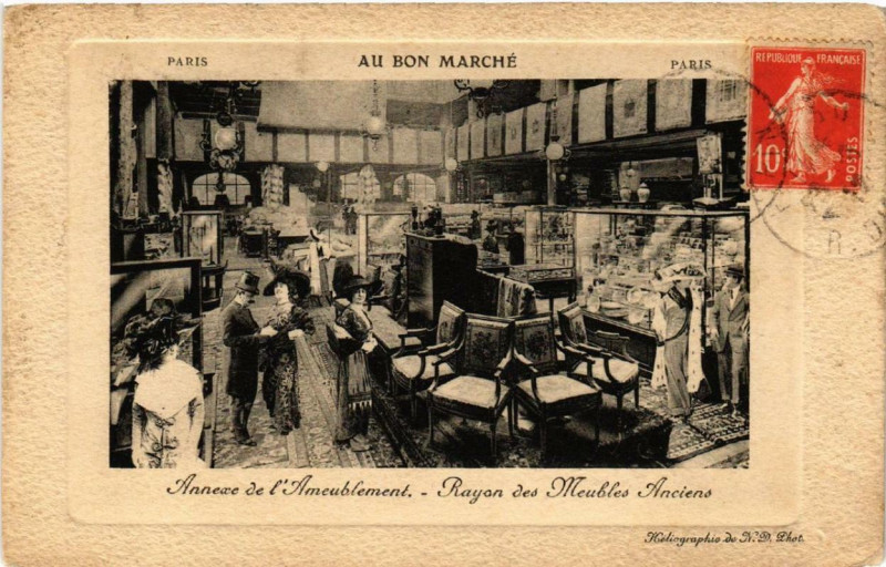 Carte postale ancienne Paris 7e Au Bon Marché Annexe de l'Ameublement Rayon à Paris 7e