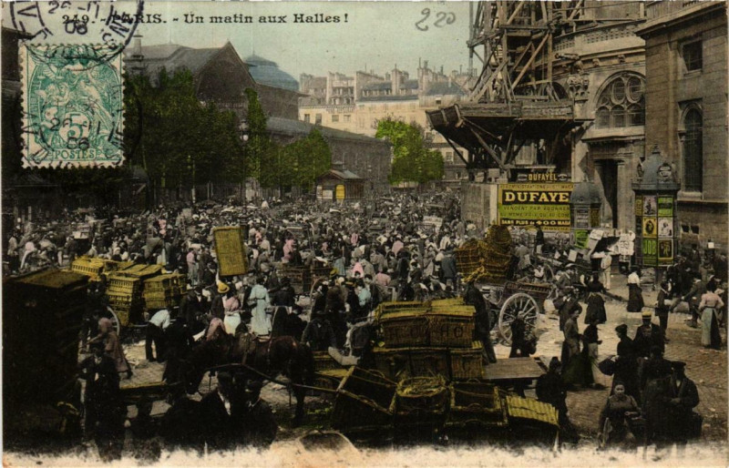 Carte postale ancienne Paris 1e Un matin aux Halles à Paris 1er