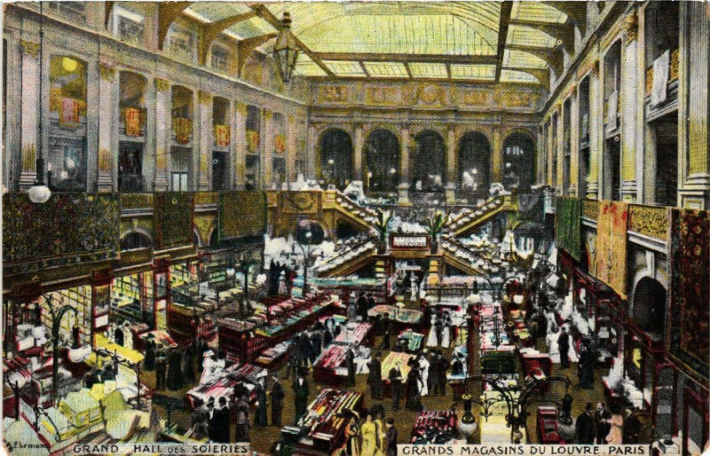 Carte postale ancienne Paris 1e Grands Magasins du Louvre Grand Halle des Soieries à Paris 1er