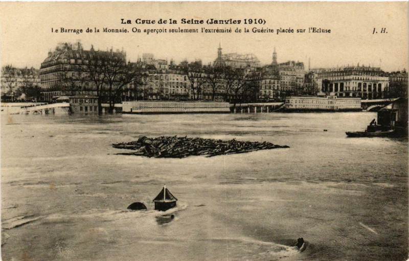 Carte postale ancienne Paris Le Barrage de la Monnaie Inondations 1910 à Paris