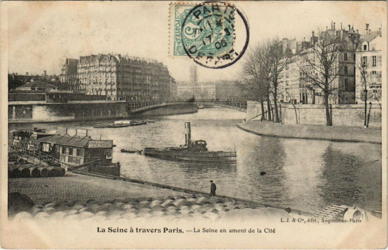 Carte postale ancienne La Seine a travers Paris - La Seine en amont de la Cité à Paris 5e
