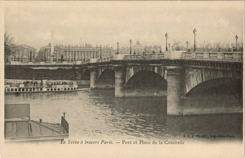 Carte postale ancienne Pont et Place de la Concorde à Paris 7e