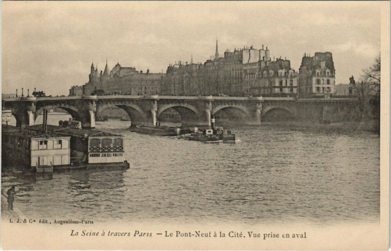 Carte postale ancienne La Seine a travers Paris - Le Pont-Neuf a la Cité à Paris 1er