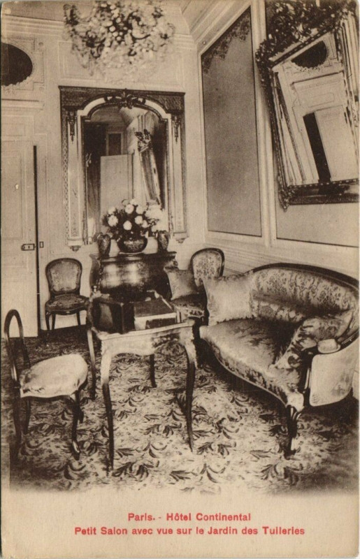 Carte postale ancienne Paris 9e - Hotel Continental - Petit Salon avec vue sur le Jardin à Paris 9e