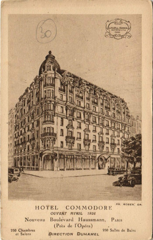 Carte postale ancienne Paris 8e - Hotel Commodore à Paris 8e