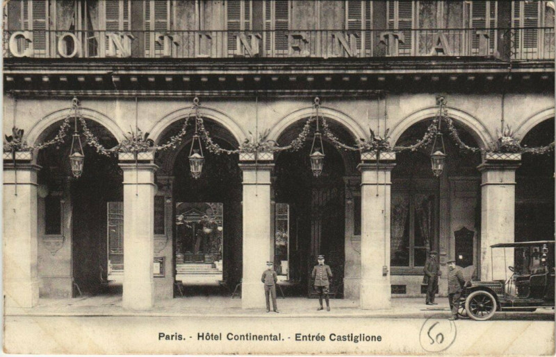 Carte postale ancienne Paris 9e - Hotel Continental - Entrée Castiglione à Paris 9e