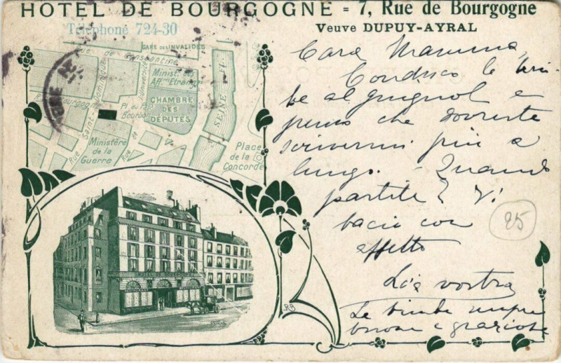 Carte postale ancienne Paris 7e - Hotel de Bourgogne à Paris 7e