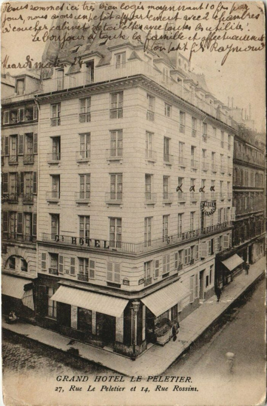 Carte postale ancienne Paris 9e - Grand Hotel le Peletier à Paris 9e