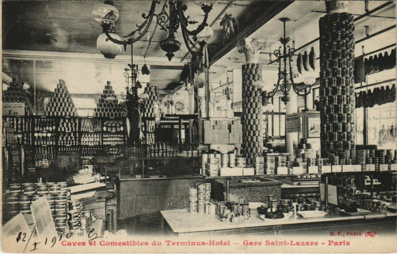Carte postale ancienne Paris 8e - Caves et Comestibles du Terminus Hotel à Paris 8e