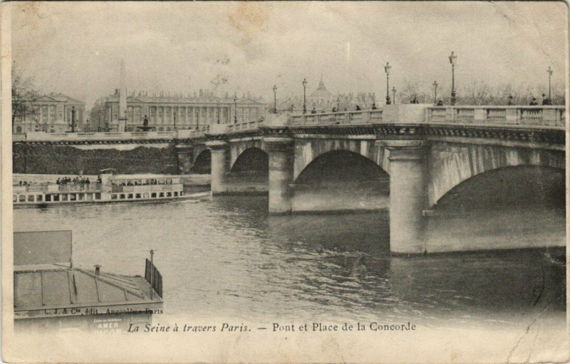 Carte postale ancienne Pont et Place de la Concorde à Paris 7e