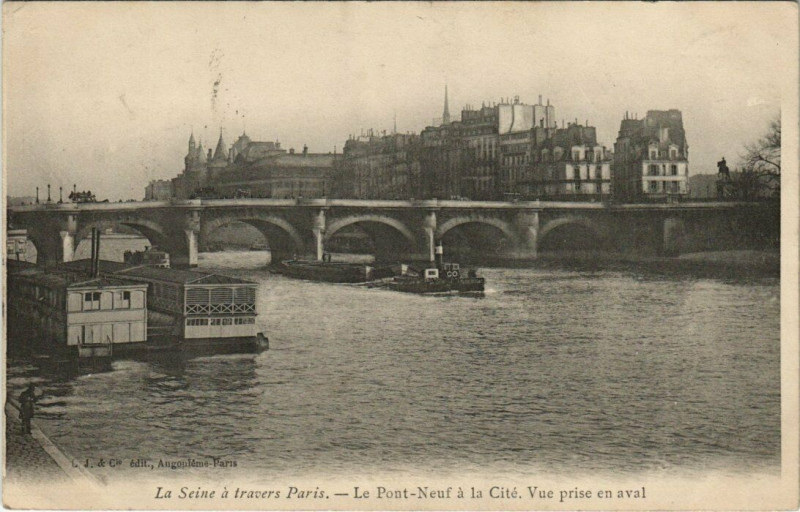 Carte postale ancienne La Seine a travers Paris - Le Pont-Neuf a la Cité à Paris 1er