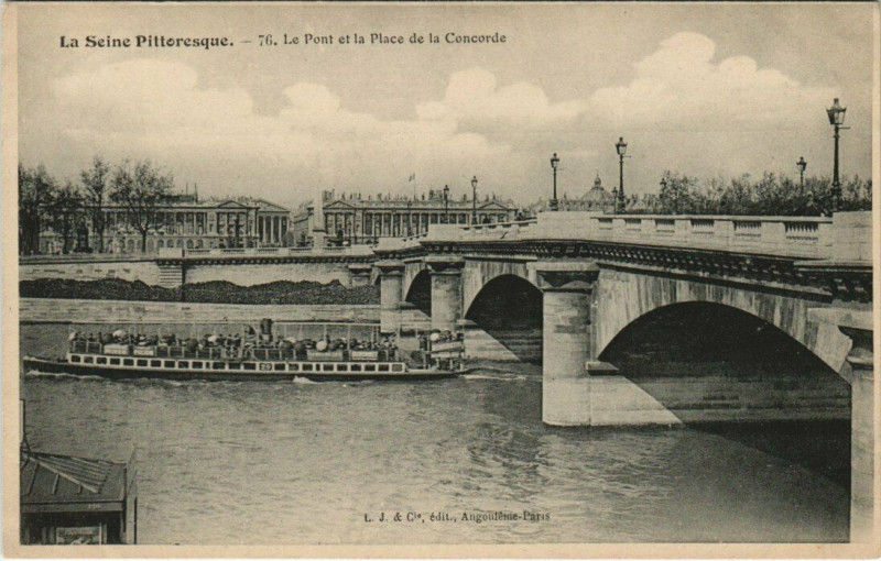 Carte postale ancienne Pont et Place de la Concorde à Paris 7e