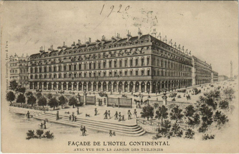 Carte postale ancienne Paris 1er - Facade de l'Hotel Continental à Paris 1er