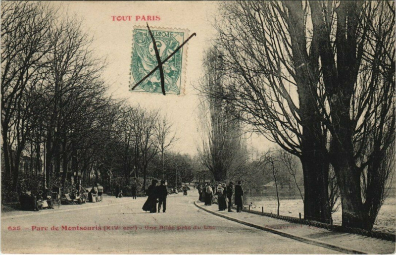 Carte postale ancienne Tout Paris - 625 - Parc de Montsouris - Une Allée prés du Lac à Paris
