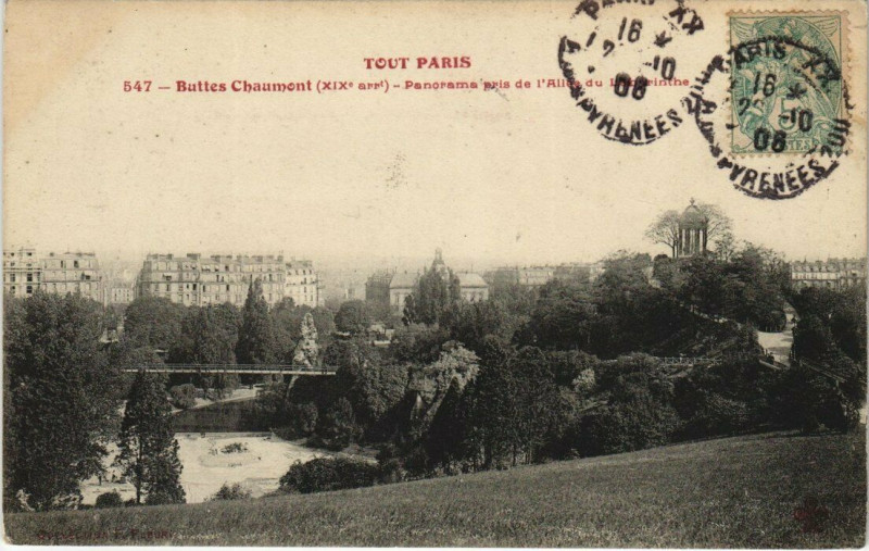 Carte postale ancienne Tout Paris - 547 - Buttes Chaumont - Panorama pris de l'Allée à Paris